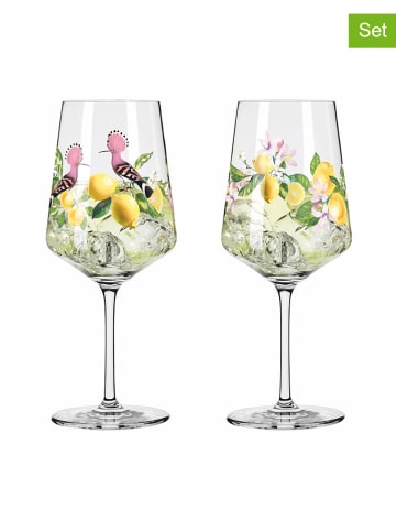 2-delige set: cocktailglazen "Summer Dew Limoncello" geel/groen - 544 ml