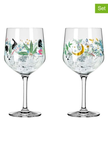 Kieliszki (2 szt.) "Botanic Glamour" w kolorze złoto-zielonym do ginu - 720 ml