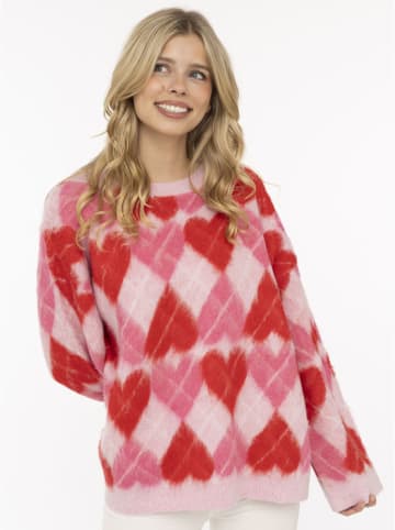Trui "Argyle love" beige/roze