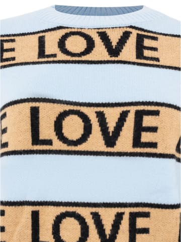 Zwillingsherz Pullover "Love Love" in Hellblau/ Beige