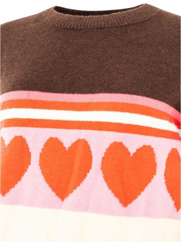 Zwillingsherz Sweter "Heart stripes" w kolorze brązowo-jasnoróżowym
