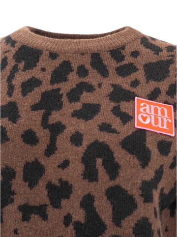 Zwillingsherz Sweter "Leo Amour Patch" w kolorze brązowym
