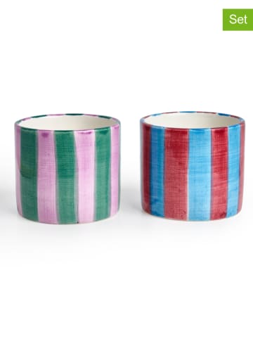 2er-Set: Becher "Purple Stripes" in Hellblau/ Lila/ Grün - (H)7 cm