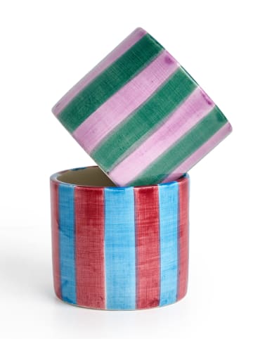 2er-Set: Becher "Purple Stripes" in Hellblau/ Lila/ Grün - (H)7 cm