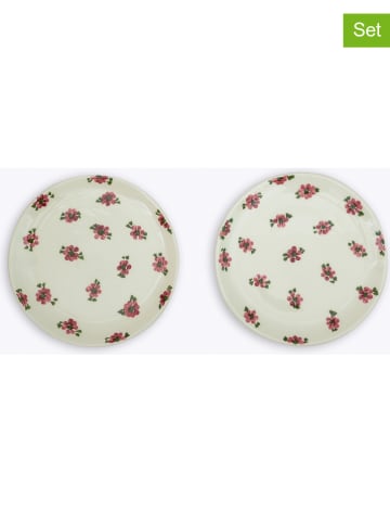 2er-Set: Speiseteller "Flowers" in Grün/ Rot - Ø 25 cm