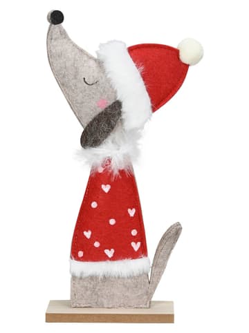 Dekoracja "Dog" w kolorze szaro-czerwonym - wys. 29 cm