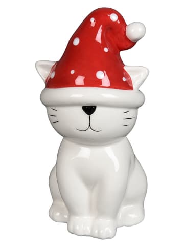 Figurka dekoracyjna "Cat Wearing a Hat" w kolorze biało-czerwonym - wys. 13 cm