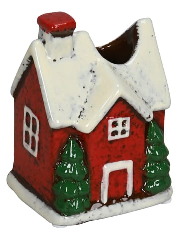Kerzenhalter "Haus" in Rot/ Weiß - (B)8 x (H)10 cm