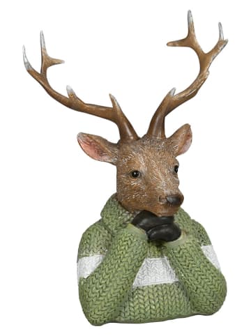 Dekoracja "Deer Bust" w kolorze brązowo-zielonym - wys. 11 cm