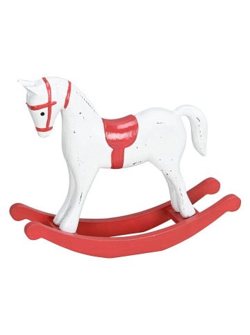 Dekoracja "Rocking Horse" w kolorze biało-czerwonym - wys. 18 cm