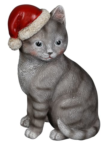 Figurka dekoracyjna "Cat" w kolorze szaro-czerwonym - wys. 15 cm