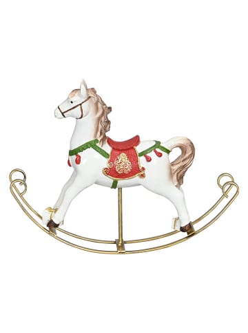 Dekoracja "Rocking Horse" w kolorze biało-czerwonym - wys. 17 cm