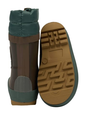 Gummistiefel in Dunkelbraun/ Petrol