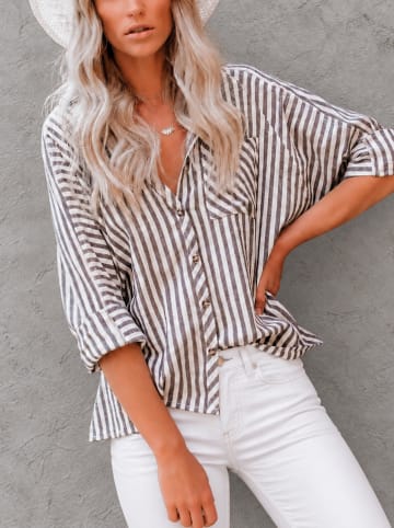 Blouse donkergrijs/wit