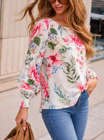 Blouse crème/roze/groen