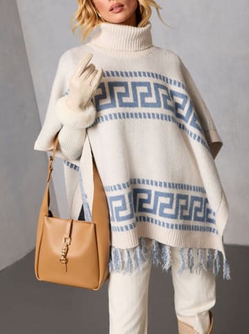 Poncho in Creme/ Blau