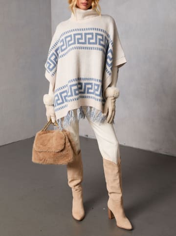 Poncho in Creme/ Blau