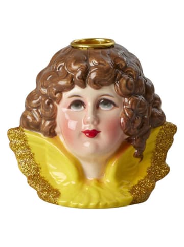 Kerzenhalter "Angel Head" in Gelb/ Hellbraun - (H)14 x  Ø 8 cm