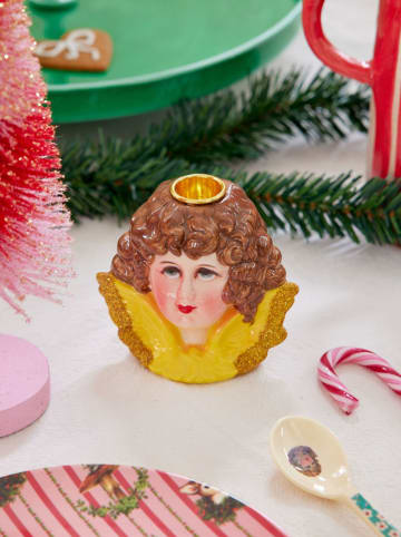 Kerzenhalter "Angel Head" in Gelb/ Hellbraun - (H)14 x  Ø 8 cm