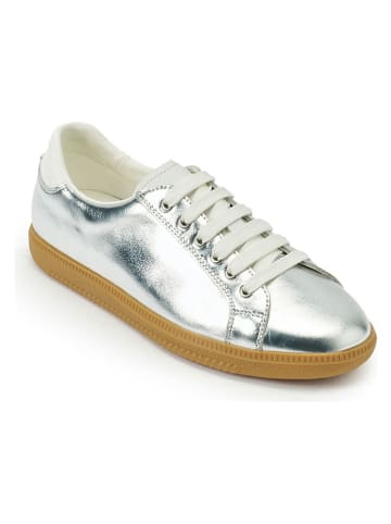 Leren sneakers zilverkleurig