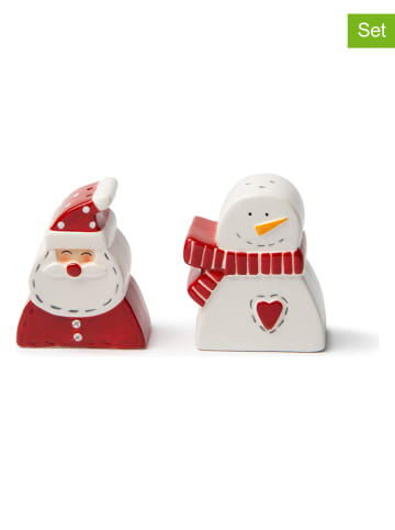 2tlg. Set: Salz- und Pfefferstreuer "Snowman" in Rot/ Weiß