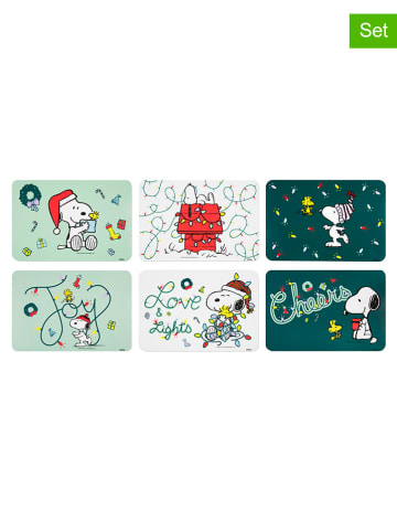 6-delige set: placemats "Shiny And Bright" groen/wit - (L)43,5 x (B)29 cm