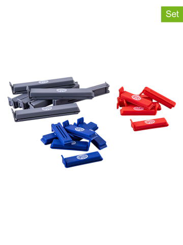 21er-Set: Verschlussclips in Grau/ Blau/ Rot