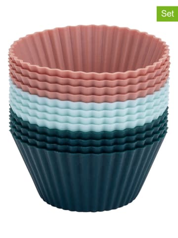 12er-Set: Silikon-Muffinformen in Rosa/ Hellblau/ Dunkelblau - Ø 4 cm