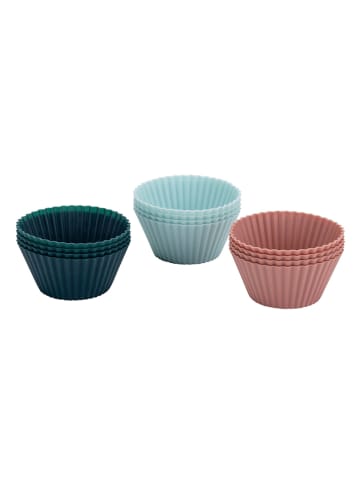12er-Set: Silikon-Muffinformen in Rosa/ Hellblau/ Dunkelblau - Ø 4 cm