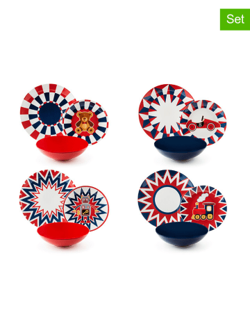 12tlg. Tafelservice "Vintage Toys" in Rot/ Blau