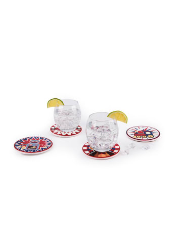 4-delige set: onderzetters "Vintage Toys" rood/blauw - Ø 10,5 cm