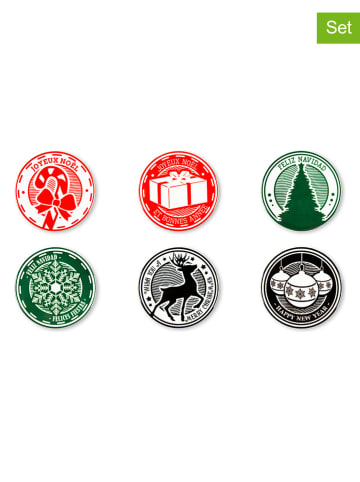 6-delige onderzetterset "Christmas Stamp" rood/groen/zwart - Ø 10,5