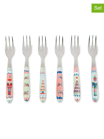 6er-Set: Kuchengabeln "Xmas Sweet Pastels" in Bunt - (L)15 cm