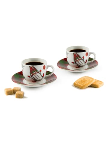 Filiżanki (6 szt.) w kolorze biało-czerwonym do espresso - 90 ml