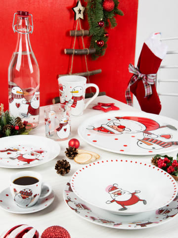 6tlg. Kaffeegeschirr-Set "Snowman" in Weiß/ Rot