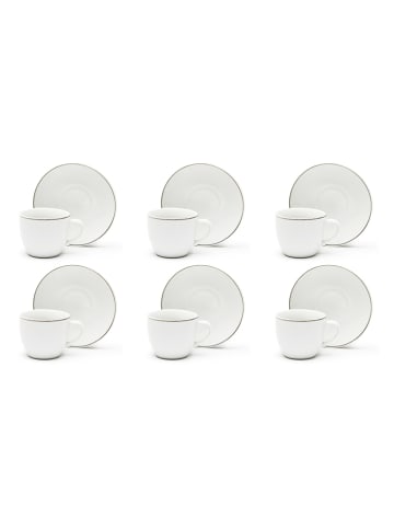 6-delige set: koffiekoppen "Platinum" wit/zilverkleurig - 70 ml