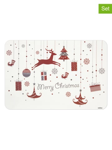 6-delige set: placemats "Merry Christmas" wit/rood - (L)43 x (B)28,5 cm