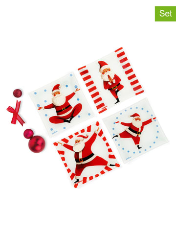 4-delige set: serveerbordenen crème/rood/lichtblauw - (L)18 x (B)18 cm