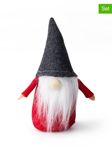 Dekoracyjne figurki (2 szt.) "Gnomo" w kolorze szaro-czerwonym - wys. 15 cm