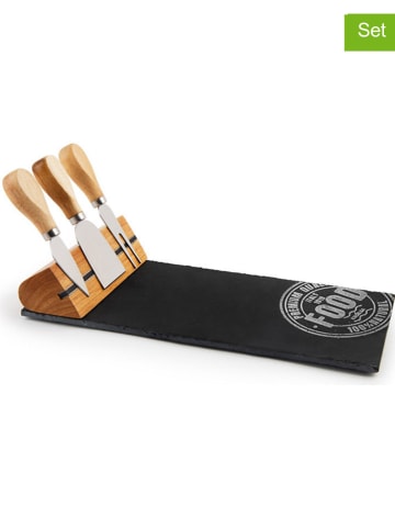 4tlg. Käse-Servierset "Premium Quality" in Schwarz/ Natur