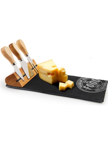 4tlg. Käse-Servierset "Premium Quality" in Schwarz/ Natur