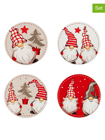 4-delige set: onderzetters "Gnomo" rood/crème - Ø 16 cm