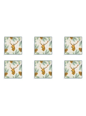 6er-Set: Servierteller "Nordic Deer" in Creme/ Grün - (L)24 x (B)24 cm