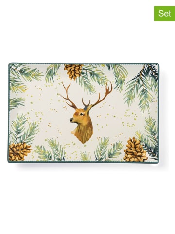 Talerze (6 szt.) w kolorze kremowo-zielonym do serwowania - 30 x 20 cm