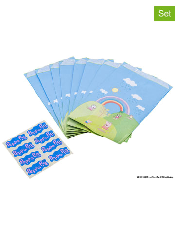 Torebki papierowe (16 szt.) "Peppa & Friends" w kolorze błękitno-zielonym