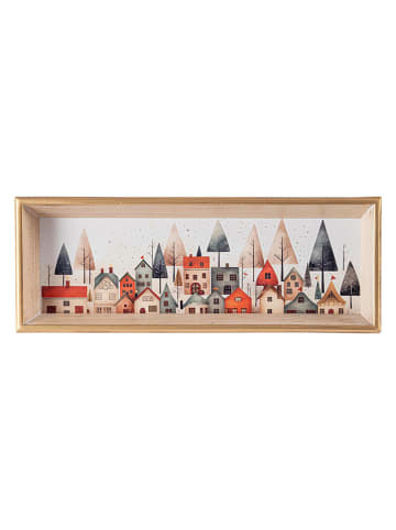 Dekotablett "House" in Beige/ Bunt - (L)38 x (B)14,5 cm