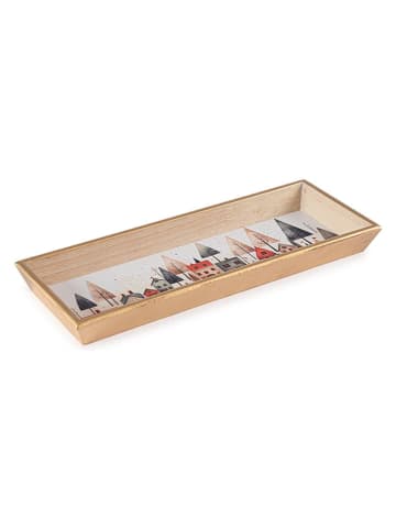 Dekotablett "House" in Beige/ Bunt - (L)38 x (B)14,5 cm