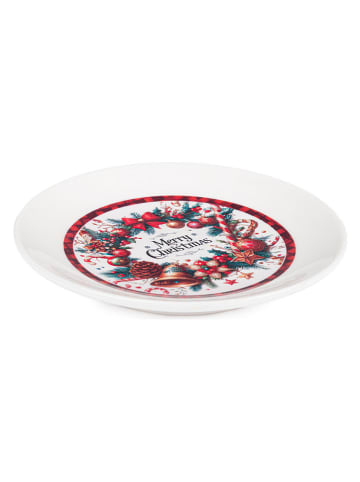 Talerz dekoracyjny "Merry Xmas" w kolorze biało-czerwonym - Ø 15 cm