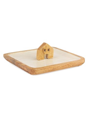 Dekotablett "House" in Weiß/ Hellbraun - (L)20 x (B)20 cm