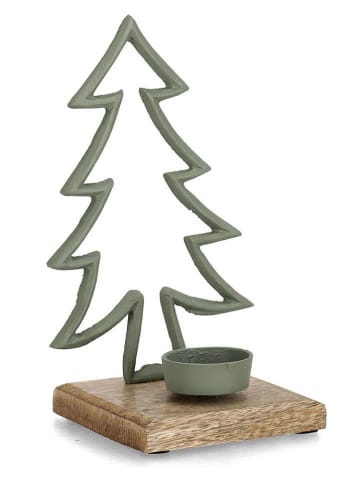 Świecznik "Harrison Pine" w kolorze zielono-beżowym - 12 x 20,5 x 10 cm